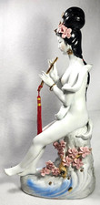 Vintage Hand Painted Porcelain Geisha Figurine Playing Flute - 16.5 inches Tall picture