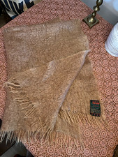 Authentic Vintage Heather Brae Women's Mohair Wool Brown Fringe Knit Shawl Wrap picture