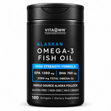 Omega-3 Fish Oil from Wild Alaska Pollock  | HIGH STRENGH FORMULA | 180 Softgels picture