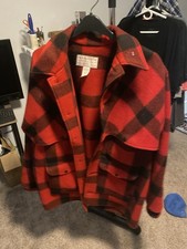 Filson Red Buffalo Plaid Double Mackinaw Wool Cruiser Coat USA Hunting picture