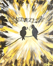 Abstract Songbird Music Painting 16x20 Original Gold Art by M Isaksen picture