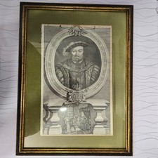 Antique 18thC Engraving King Henry VIII R Sheppard Sculpt Rapin History Framed picture