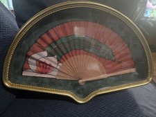 Antique Ornate Hand Painted Fan Signed Framed in a Shadow Box  picture