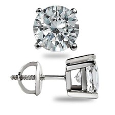 4.0 Ct Round Cut Moissanite FL/D Stud Earrings 14K White Gold 8mm Screw Back New picture