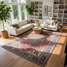 Vintage S Antique Handmade Wool Area Rug 6'8 x 9'7 Vase Medallion Design 7 x 10 picture