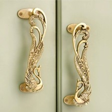 Set of 2 Antique Look Brass Decorative Indian Peacock Door Handle Home Decor picture