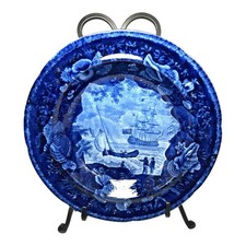 Antique Staffordshire Blue Transferware Historical Bowl Ship Cadmus - Lafayette picture