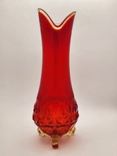 VTG LE Smith Three 3 Wheeler Flame Amberina Ribbed Swung Vase 15