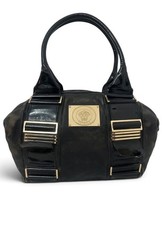 VINTAGE ITALIAN VERSACE MEDUSA BLACK LEATHER TOTE SHOULDER HANDBAG PURSE  picture