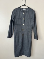 VTG 1991 Valentino Miss V Grey Wool Midi Dress Gold Turtle Buttons Size 44 AS IS picture