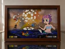 Cuphead 3D shadow box art; Gaming art Xbox one; Cala Maria Fight picture