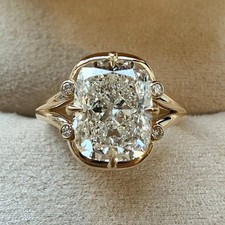 IGI 4.10 Ct Cushion-Cut EF/VS1 Lab Grown Diamond Wedding Ring 14K Yellow Gold picture