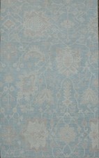 Elegant Sky Blue Oushak Turkish Rug 5x9 Ft Handmade Transitional Wool Carpet picture