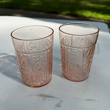 Vintage Sharon Cabbage Rose Pink Depression Glasses - 1930s - Two Glasses picture