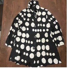Yushi Black White Polka Dot Crinkle Art to Wear Jacket M Lagenlook Quirky USA picture
