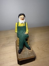 Vintage Hand Carved Wood Folk Art Bearded Man in Rocking Chair  picture