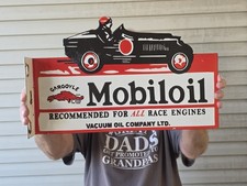 LARGE VINTAGE MOBILOIL GARGOYLE PORCELAIN FLANGE DOUBLE SIDED SIGN 16