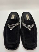 Brighton Jill Women's Size 8N Black Suede Mule Loafers Italy Chain Detail picture