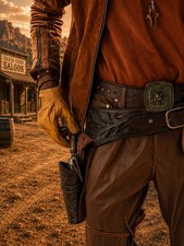 The Best Western Leather Gun Holster Belt - Left or Right Hand - Made 2 Fit Ammo picture