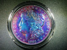 AU+ MICRO S 1921-S MORGAN SILVER DOLLAR BEAUTIFUL TONING COLLECTOR GRADE 2275 picture
