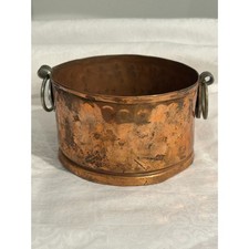 Antique Hand Hammered Tinned Copper Basin Pot Vintage Heavy Hardware Cachepot picture