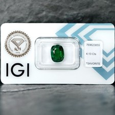 4.13 ct Natural Green Tsavorite Garnet Cushion Certified IGI Transp. Loose Gem picture