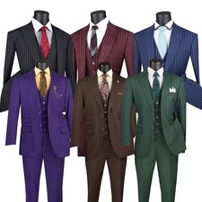 Vinci Men's Regular Fit Gangster Stripe 2-Button 3-Piece Suit picture