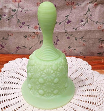 Vintage Fenton Art Glass lime green satin glass bell Daisy and Button picture