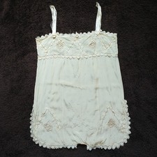 Antique Edwardian 1920's Step-In Chemise Teddy Romper Silk? Lace Cream picture