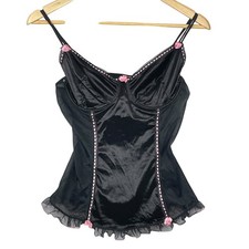 Y2K Charlotte Russe Black Pink Satin Ruffle Cami Corset 36C Coquette Going Out picture