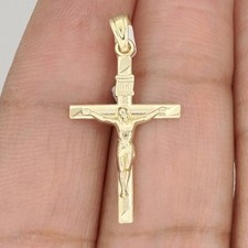 10k Yellow Gold Diamond-Cut Unisex INRI Cross Crucifix Religious Charm Pendant picture