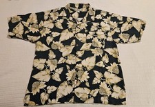 Men's Vintage Tommy Bahama Silk Hawaiian Shirt sz XL Blue Gray Ecru Green EUC picture