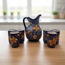 Blue Monarch Talavera Pitcher Set | Mexican Ceramic Drinkware picture