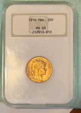 1910 France Gold 20 Francs Rooster NGC MS65 - Blazing Gem Mint State picture