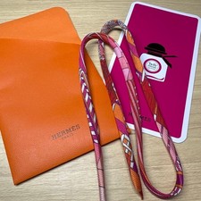 HERMES Twilly d'Hermes Spaghetti Silk Ribbon Scarf Pink Orange France Authentic picture