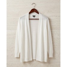 Talbots Womens 1XP Eggshell Off White 100% Linen Open Front Cardigan Sweater picture