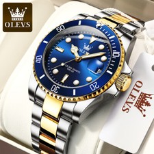 OLEVS Men's Quartz Watch Stainless Steel Band Waterproof Luminous Wristwatch picture