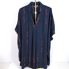 Bel Kazan Anthropologie Women S/M Tunic Navy Blue Ikat Hand Printed Oversized picture