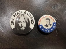 Vintage RARE MCM John Lennon Give Peace A Chance Button + JFK Campaign Button picture