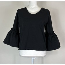 Madewell Black Bell Sleeve Blouse Womens Small Cotton Crepe Boho Top picture