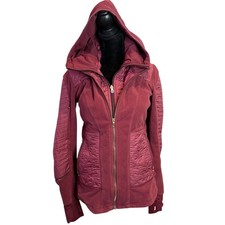 Lululemon Fleecy Keen Jacket Womens 6 Dark Red Quilted Fleece Full Zip Hooded picture