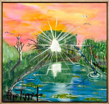 “Gold Bottom Lagoon” Oil Painting Acrylic  landscape Design Art Signed Artist picture