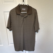 IZOD Performance Men's L Brown/Beige Striped Short Sleeve Polo, Collared picture