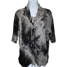 Coin 1804 Tie Dye Cowl Neck Dolman Sleeve Top Womens Sz S Gray Black Indie Boho picture