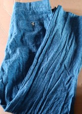 NWT Alan Flusser Pants Men 36x32 Blue Chino Flat Trousers Linen Blend Dress picture