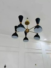 Mid Century Stilnovo Style 5 Arm 10 Light Modern Brass Sputnik Chandelier Light picture