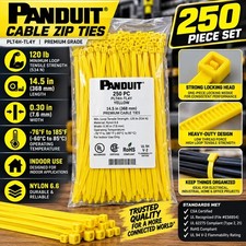 Panduit 14.5in Heavy-Duty Yellow Cable Zip Ties, 120lb Tensile Strength, 250 Pkg picture