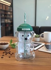 Starbucks Teddy Bear Barista Green Hat Glass Cold Cup 20oz USA 2026 Collectible picture