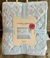 New Laura Ashley Pinford Trellis / Lottie Blue King Size Cotton Quilt Coverlet picture