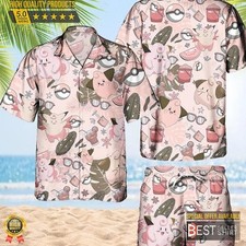 Pokemon Cleffa Hawaiian Pattern Hawaii Shirt Aloha Anime Clefable Nurse Button U picture